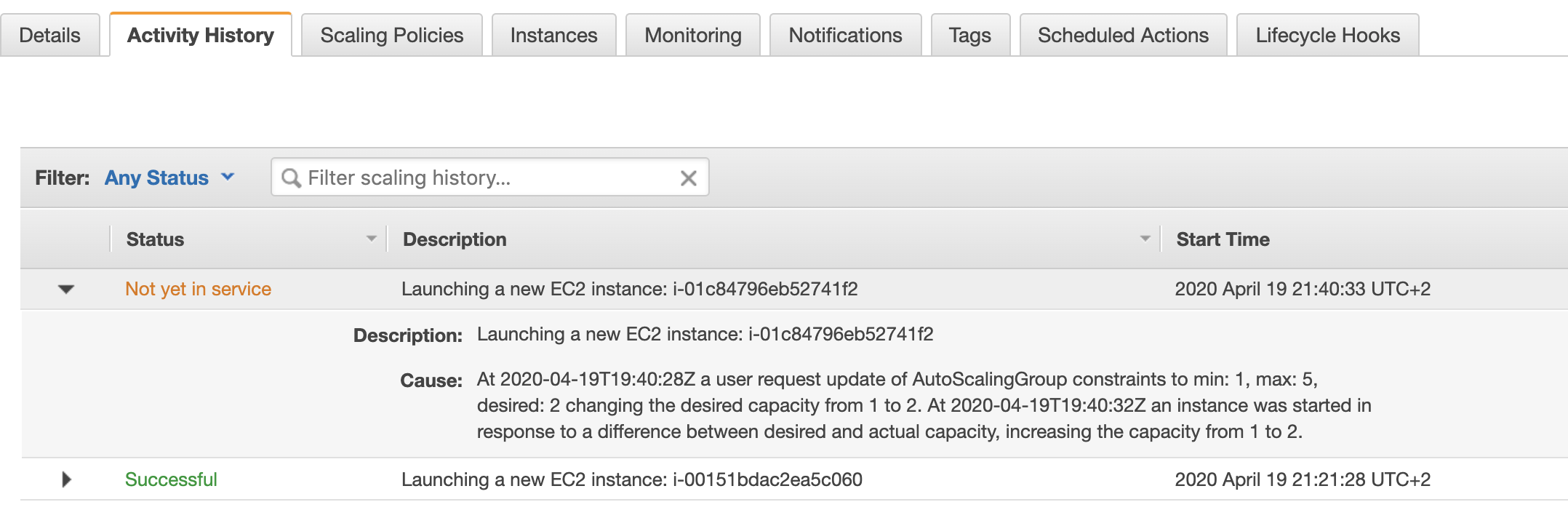 Edit basic autoscaling config result