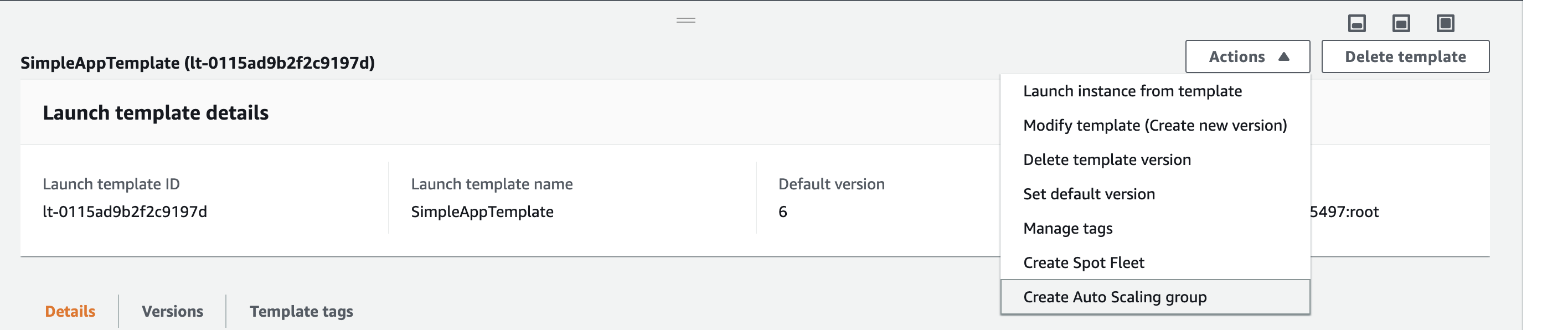 Creating Autoscaling group from launch template