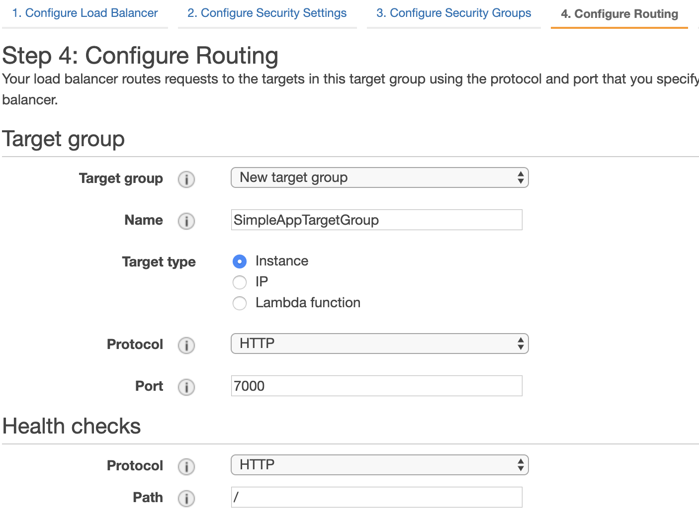 Target group for port 7000